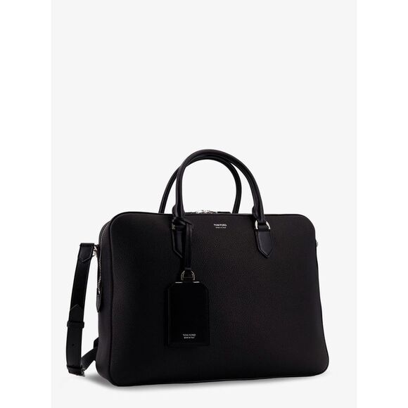Tom Ford Men Hammered Leather Working Bag With Logo On The Front - Picture 3 of 5